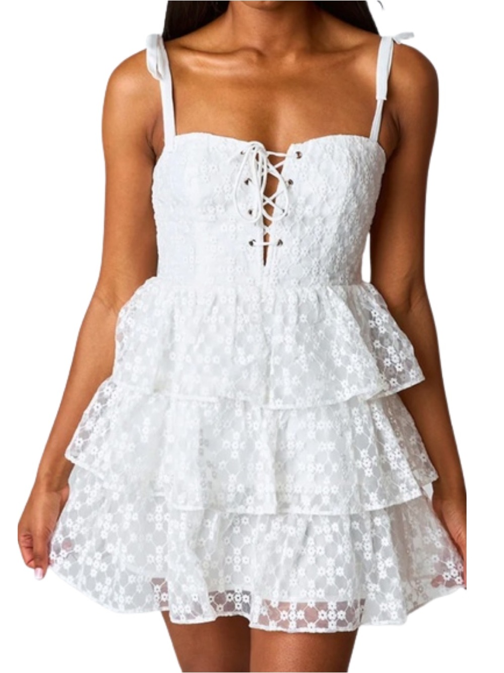 Buddy Love White Eyelet Lace Tiered Sundress